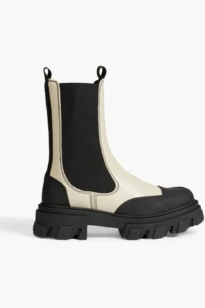 Ganni Rubber-trimmed two-tone leather Chelsea boots - White