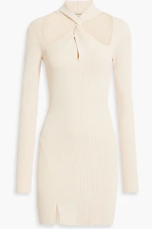 Nicholas Cutout twisted ribbed-knit mini dress - Neutral