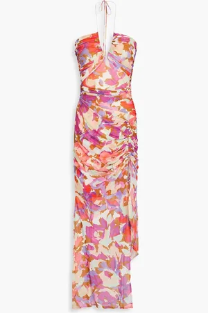Nicholas Off-the-shoulder ruched stretch-mesh maxi dress