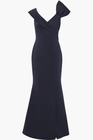 Badgley Mischka Bow-embellished scuba gown - Blue