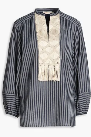Tory Burch Striped cotton macramé tunic - Blue
