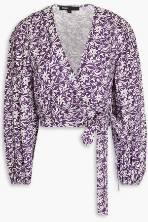 Maje Floral-print linen-blend wrap blouse