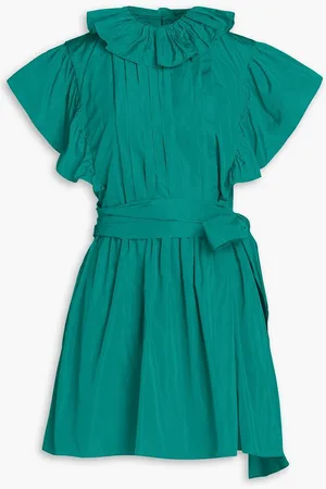 Alberta Ferretti Ruffled pintucked taffeta mini dress - Blue