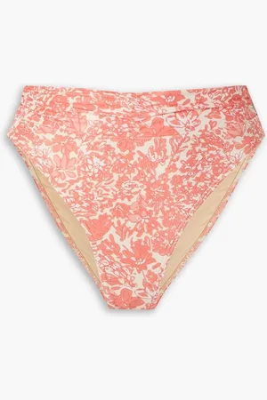 Peony Ruched floral-print high-rise bikini briefs - Orange