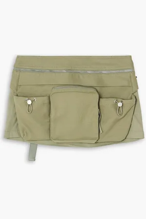 DION LEE Belted cotton-blend canvas mini skirt - Green