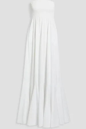 Caroline Constas Haisley strapless shirred cotton-blend poplin maxi dress
