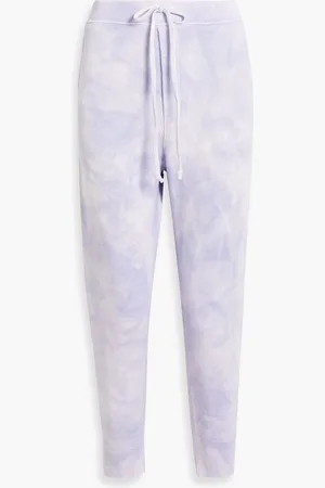 NILI LOTAN Nolan cropped tie-dyed French cotton-terry track pants - Purple
