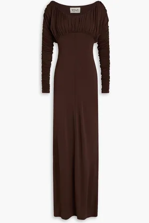 TOVE Gathered jersey maxi dress - Brown