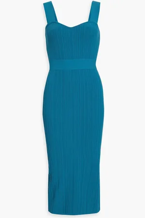 Hervé Léger Pointelle-knit midi dress - Blue