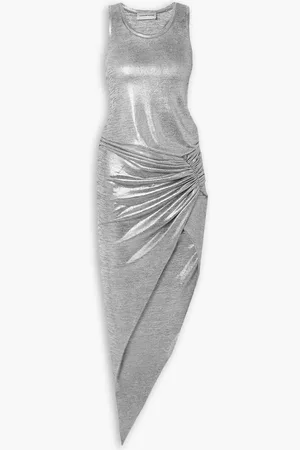ALEXANDRE VAUTHIER Asymmetric gathered metallic stretch-jersey midi dress - Metallic