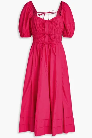 ULLA JOHNSON Palma gathered cotton-poplin midi dress - Pink