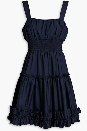 Jason Wu Shirred cotton-blend poplin mini dress - Blue
