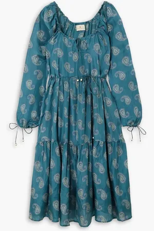 Cubus Zoey tie-detailed tiered paisley-print silk-habotai midi dress - Blue