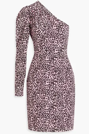 Les Rêveries One-shoulder gathered leopard-print silk crepe de chine mini dress