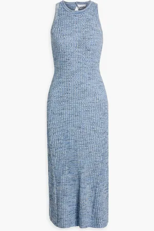 Ganni Marled ribbed merino wool midi dress - Blue