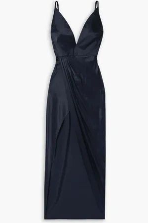 FLEUR DU MAL Draped silk-charmeuse dress - Blue