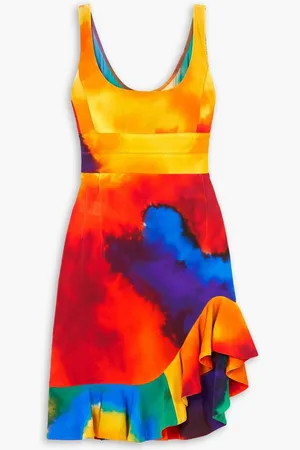 Paco rabanne Asymmetric ruffled tie-dyed stretch-jersey mini dress