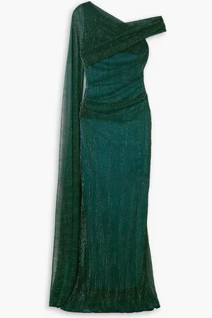 TALBOT RUNHOF Asymmetric cape-effect stretch-lamé gown