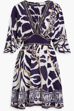 Camilla Crystal-embellished printed silk-crepe mini dress - Purple
