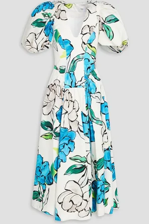 AJE Pedestal floral-print linen-blend midi dress - Blue