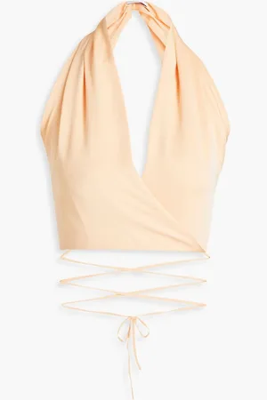 ROSETTA GETTY Cropped satin halterneck wrap top - Orange
