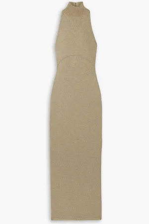 Hervé Léger Metallic stretch-knit halterneck gown - Metallic