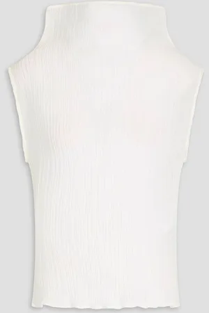 BITE Parchment plissé cotton and silk-blend organza top - White