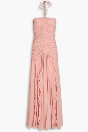 VERONICA BEARD Lucine ruched silk-crepon halterneck maxi dress - Pink