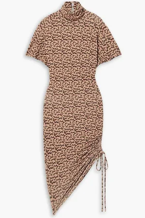 Marant Etoile Lya asymmetric ruched printed stretch-crepe mini dress - Pink