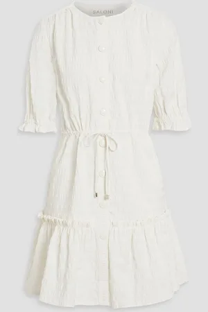 SALONI Billie tiered ruffle-trimmed cotton-seersucker mini dress - White