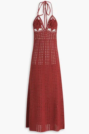 Cult Gaia Mercedes crocheted cotton halterneck midi dress - Red