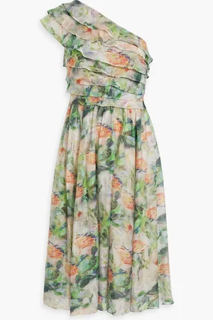 MIKAEL AGHAL One-shoulder ruffled printed gauze dress