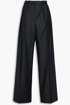 THEORY Pinstriped wool-flannel wide-leg pants - Gray