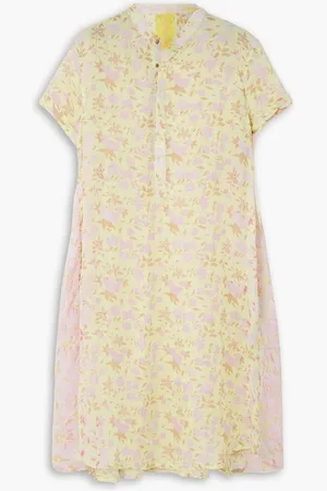 YVONNE S Nehru paneled floral-print linen dress - Green