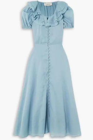 The Great The Sunrise ruffled cotton-voile midi dress - Blue