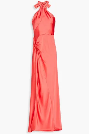RONNY KOBO Samra cutout knotted satin maxi dress - Orange