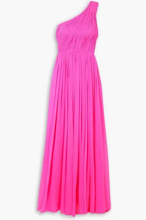 ADAM LIPPES One-shoulder plissé silk-chiffon gown - Pink