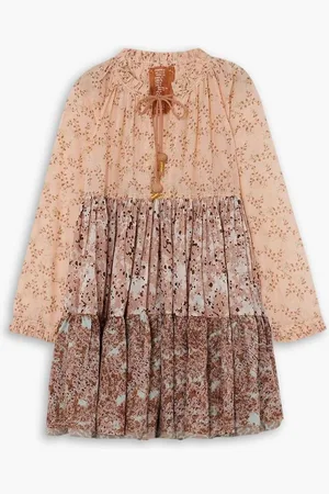 YVONNE S Tiered printed cotton-voile mini dress - Orange