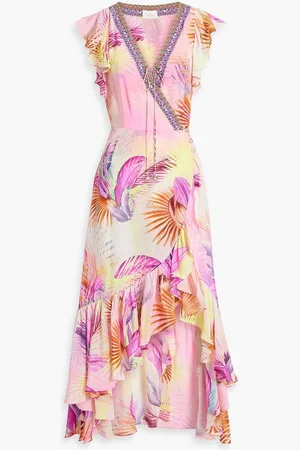 Camilla Ruffled printed silk crepe de chine maxi wrap dress - Pink
