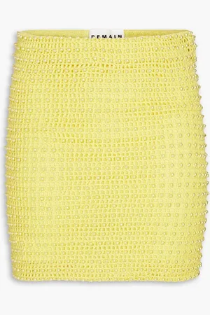 REMAIN Birger Christensen Bead-embellished open-knit cotton mini pencil skirt