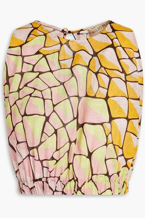 Puccini Cropped cutout printed cotton-voile top - Yellow