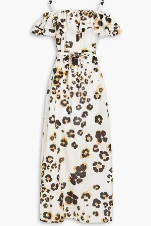 Moschino Cold-shoulder leopard-print cotton and silk-blend voile maxi dress