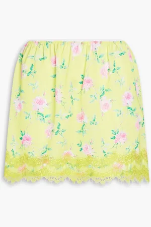 Msgm Lace-trimmed floral-print crepe de chine mini skirt