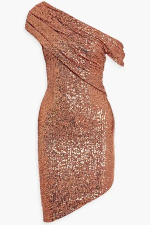 THEIA Arden one-shoulder sequined mesh dress - Metallic