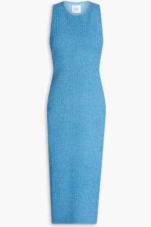 GALVAN Selene metallic textured-knit midi dress - Blue