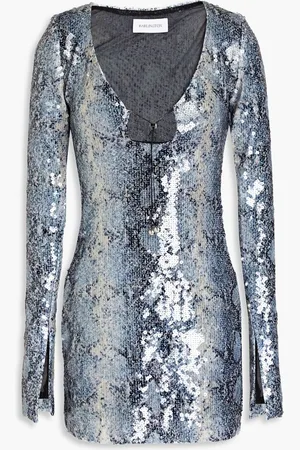16Arlington Solaria sequined snake-print mesh mini dress - Blue