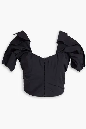 Jacquemus Brasso cropped pleated twill top - Blue