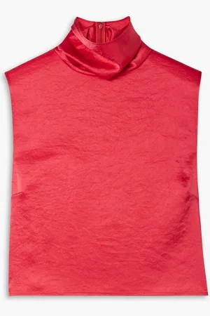 LAPOINTE Cropped crinkled-satin turtleneck top - Orange