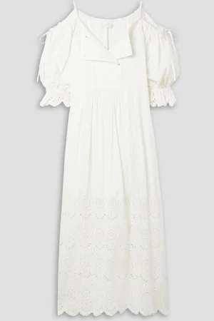 ULLA JOHNSON Narcisa cold-shoulder broderie anglaise cotton midi dress - White