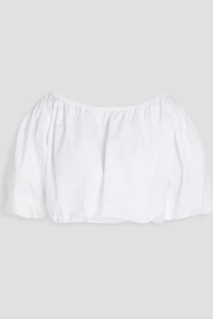 Tory Burch Cropped gathered cotton-poplin blouse